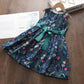 Floral Butterfly Print, Knee-Length, Sleeveless, Sash Waist, Casual Wear – Light and Flattering Girls' Dress
