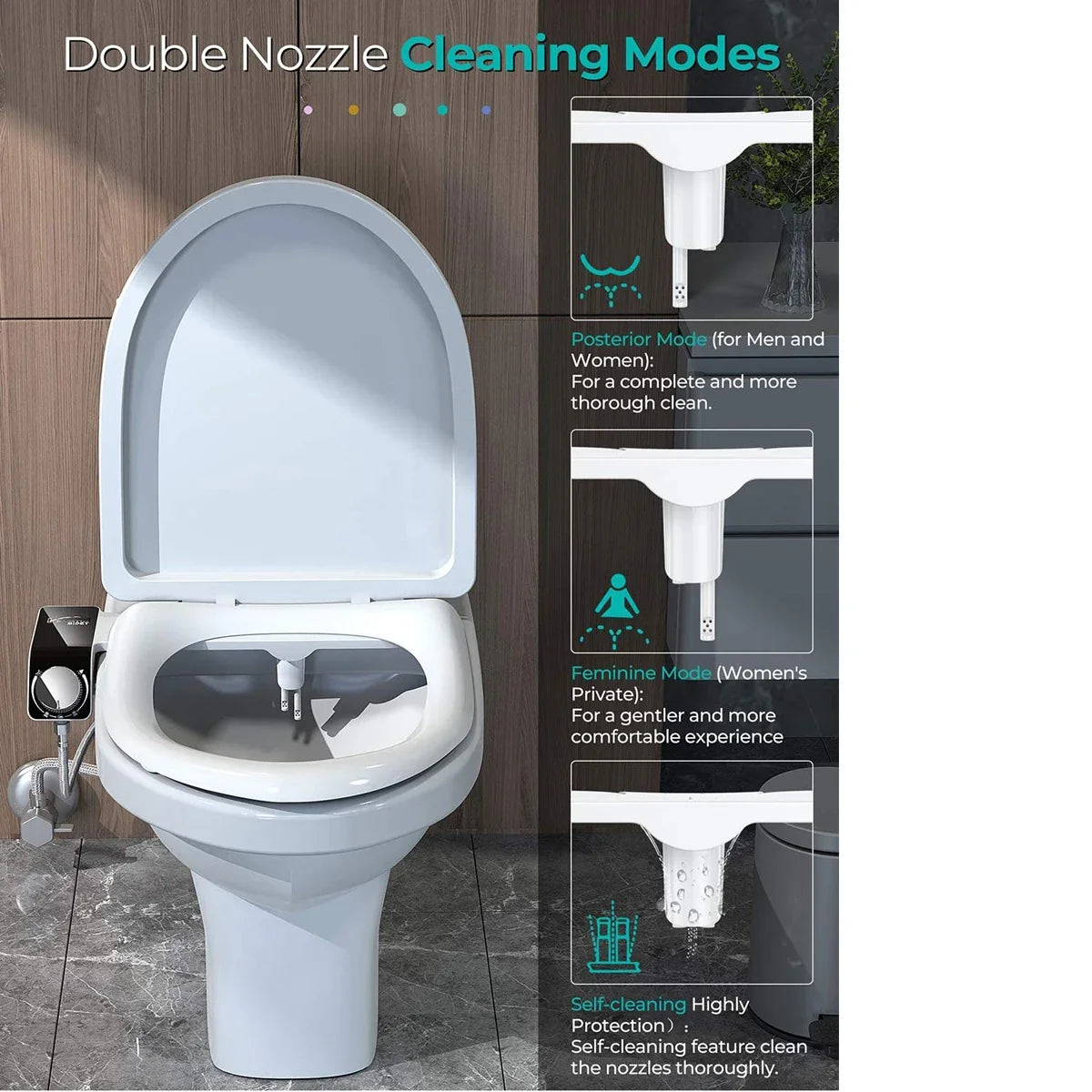 Bidet Toilet Seat Attachment Dual Nozzle Self Cleaning Non Motor-Driven Fall 2026 Household Upgrade