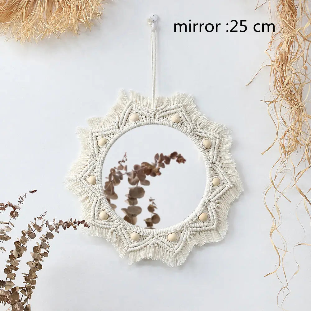 Macrame Mirror Kit Cotton Fringe Boho Wall Hanging Mirrors Fall 2025 Cozy Nursery Household Decor Gift