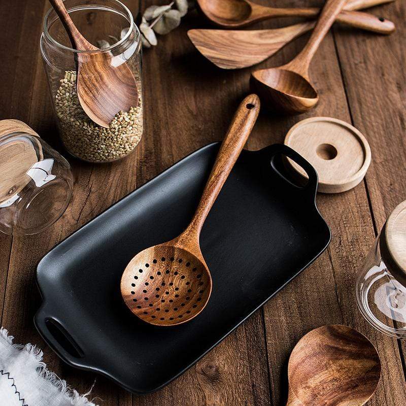 Top-Grade Non-Scratch Kitchen Tools, Handcrafted Teak for Long-Lasting Durability – 4pcs Teak Wooden Utensil Kit