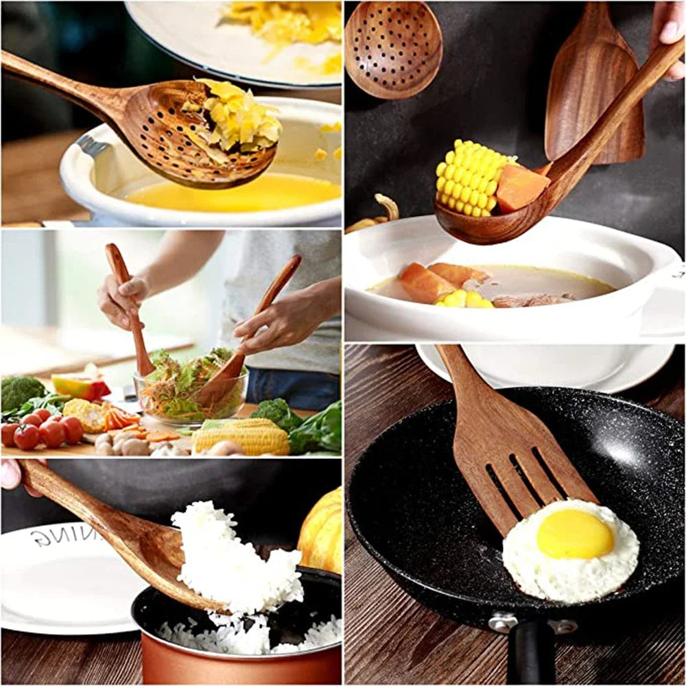 Eco-Friendly Cooking Spoons Non-Stick Safe 2026 – Organic Teak Wooden Kitchen Utensil Kit