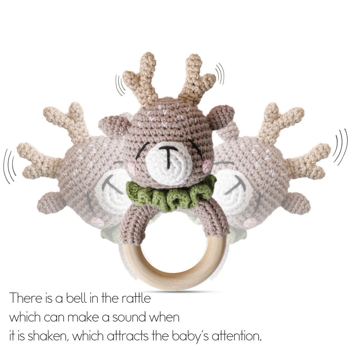 Crochet Wooden Animal Teether Rattle Newborn Sensory Toys