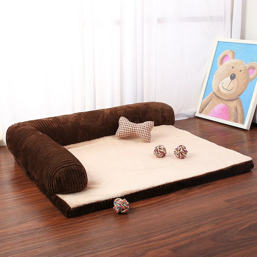 Dog Bed Coral Fleece L Shaped Sofa Bed Fall 2025 Water-Resistant Bolster Cushion Machine Washable Cozy Support