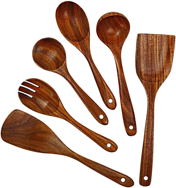 Eco-Friendly Cooking Spoons Non-Stick Safe 2026 – Organic Teak Wooden Kitchen Utensil Kit