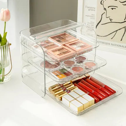 3 Layers Cosmetic Storage Box - Dustproof Makeup Organizer for Jewelry, Skin Maintenance, Desktop