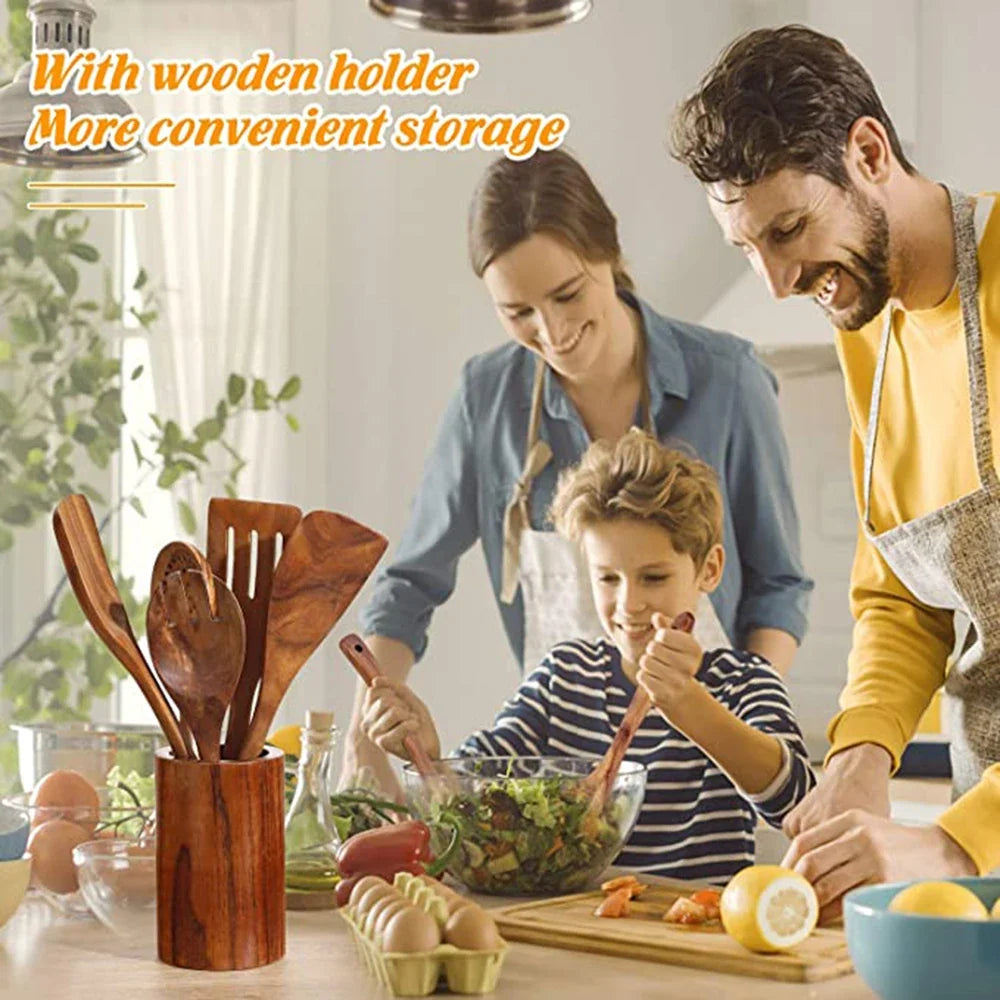 Eco-Friendly Cooking Spoons Non-Stick Safe 2026 – Organic Teak Wooden Kitchen Utensil Kit