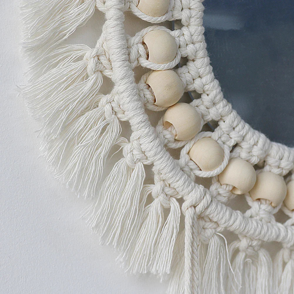 Macrame Mirror Kit Cotton Fringe Boho Wall Hanging Mirrors Fall 2025 Cozy Nursery Household Decor Gift