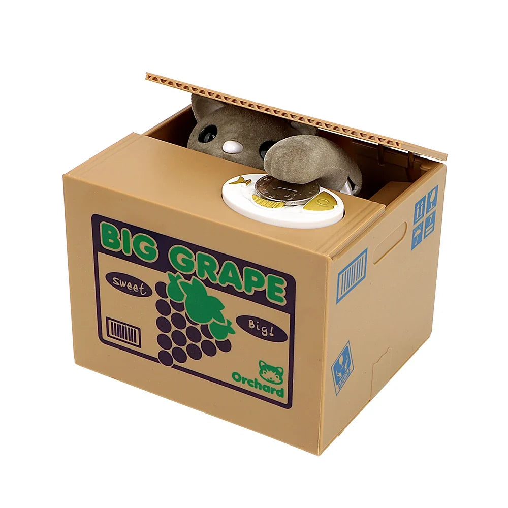 Cat Automated Coin Bank - Plastic Saving Money Box for Kids, Creative Piggy Bank Toy Gift
