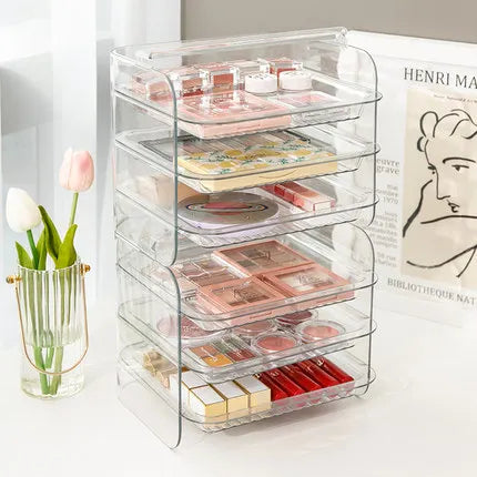 3 Layers Cosmetic Storage Box - Dustproof Makeup Organizer for Jewelry, Skin Maintenance, Desktop