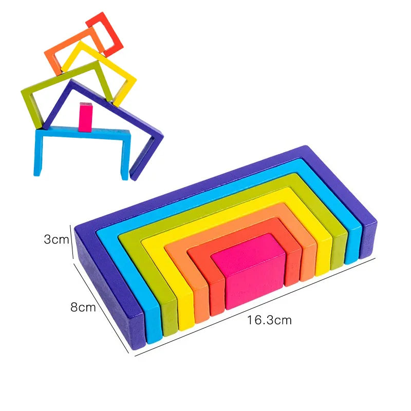 Rainbow Wooden Blocks Montessori Stacking Toys Wood Building Blocks Back to School 2025 Educational STEM Gift