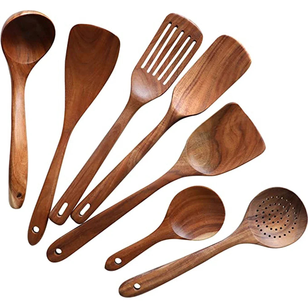 Eco-Friendly Cooking Spoons Non-Stick Safe 2026 – Organic Teak Wooden Kitchen Utensil Kit