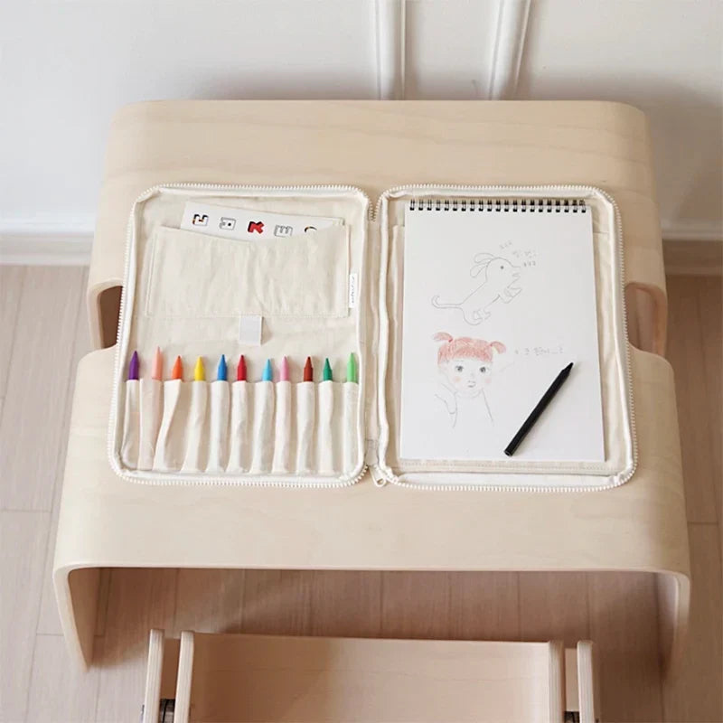 Pencil Case Canvas Kids Stationery Organizer Bag Desk Crayon Holder Back To School 2025 Travel-Friendly Tidy Workspace