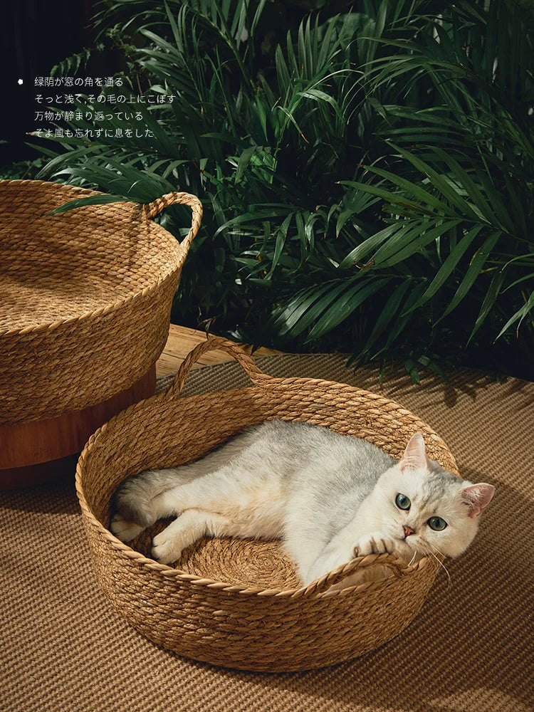 Rattan Cat Nest Handwoven Bamboo Bed Four Seasons 2025 Organic Cool Cozy Hideaway Eco Friendly