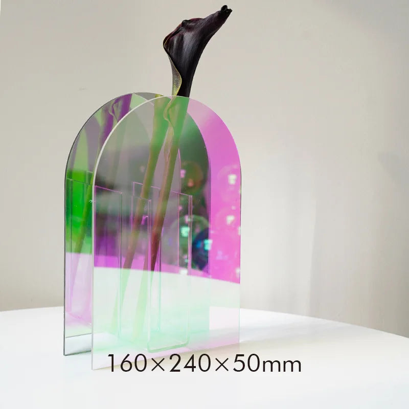 Acrylic Vase M Size Patterned Tabletop Vase Fall 2025 Rainbow Sunlight Reflection Desktop Household Decor Gift