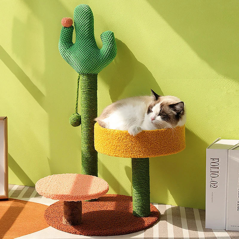 Tree Cat Cactus Style Sisal Tower Three Tier Scratching Post Cat Condo Fall 2025 Cozy Perches Gift
