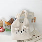 Tote Bag Plush Cartoon Embroidery Shoulder Bag Winter 2025 Cozy Faux Lamb Hair Shopper Gift