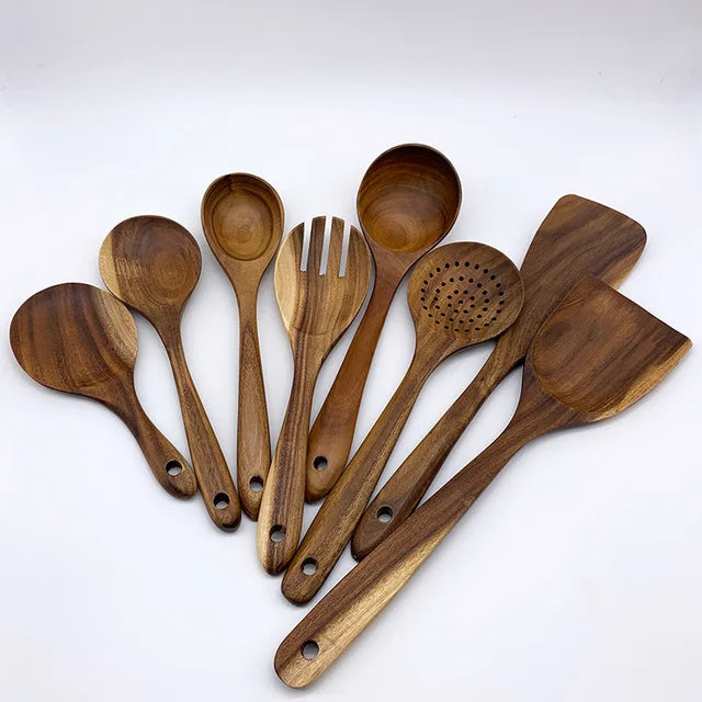 Eco-Friendly Cooking Spoons Non-Stick Safe 2026 – Organic Teak Wooden Kitchen Utensil Kit