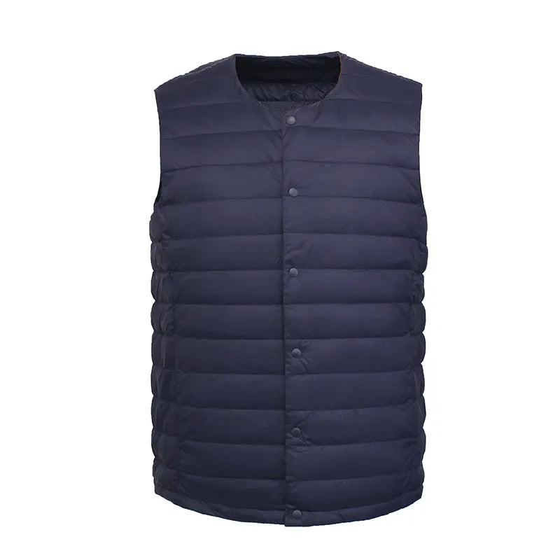 Light Men's Down Vest - Short Quilted, Nylon Layering