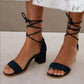 Comfortable Women's Sandals, Block Heel Design with Transparent Toe Band and Lacing in Nude Artificial Leather-2