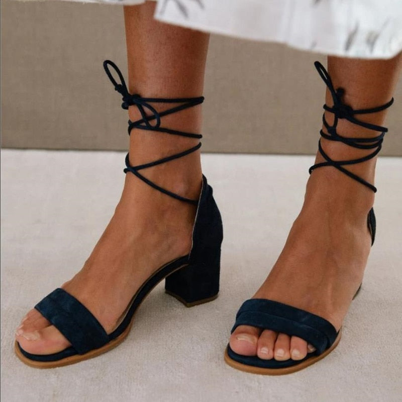 Comfortable Women's Sandals, Block Heel Design with Transparent Toe Band and Lacing in Nude Artificial Leather-2