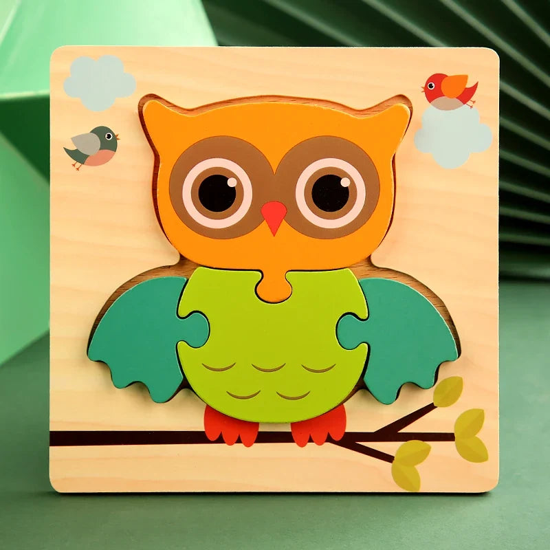 Quality High 3D Wooden Cartoon Animal Puzzle for Kids