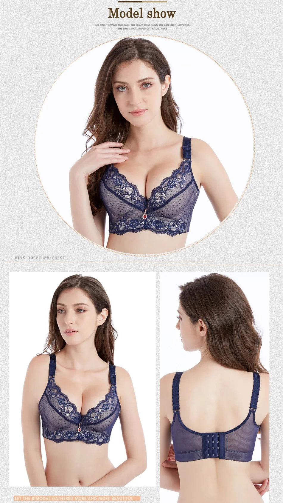 women's Flattering lace push-up bra - underwire 3/4 cup, nylon blend, everyday lingerie