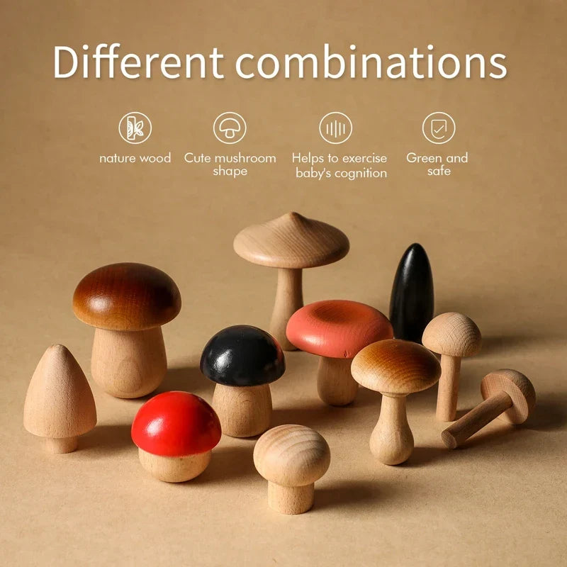 Wooden Toys Montessori Mushroom Blocks Kit Kids Educational Grasping Matching Toy Back To School 2025 Eco Friendly