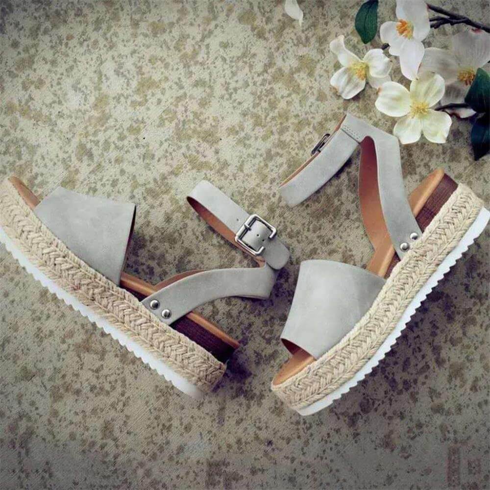 Variant image for Women's Faux Suede Platform Sandals with Adjustable Ankle Straps, Open Toe, 2 Espadrille Height-10