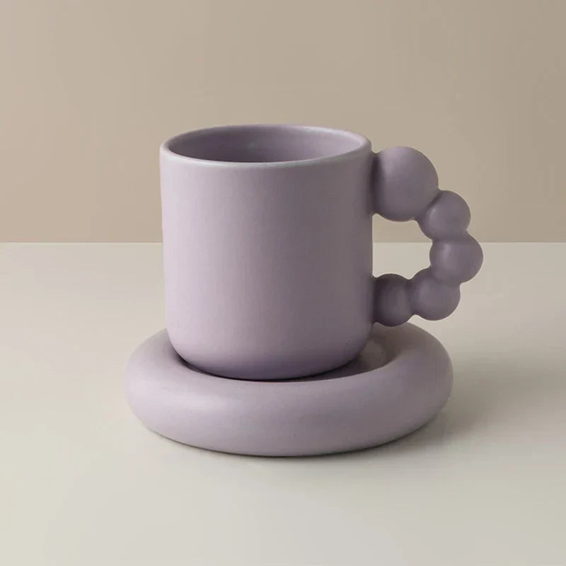 Ceramic Coffee Mug Lavender Porcelain Cup With Tray Scandinavian Handmade Household Decor Fall 2025 Gift