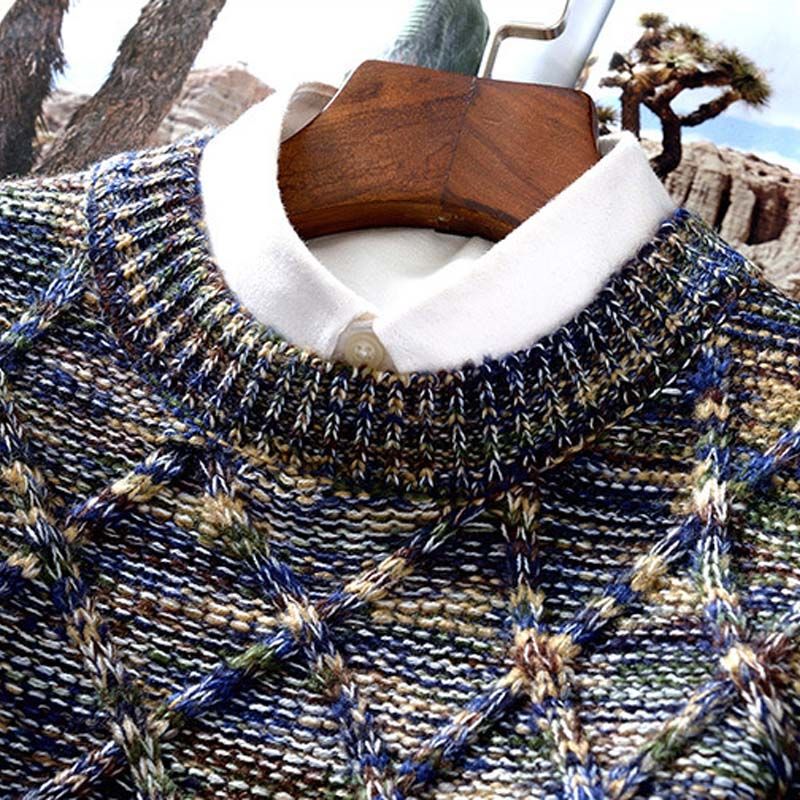 Plush Textured Men’s Sweater - Crewneck Knit, Cotton Casual