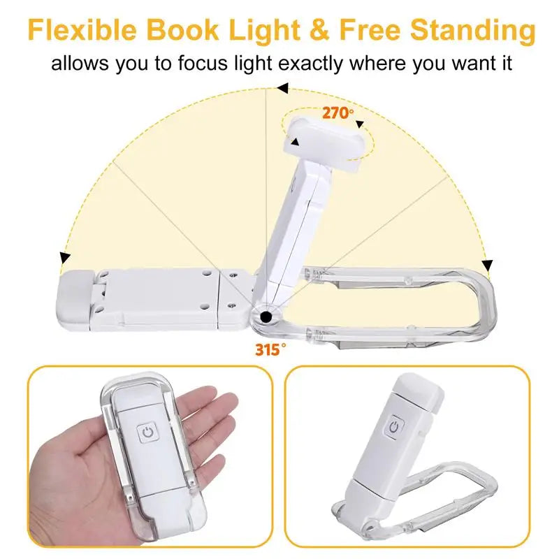 Mini LED Clip Book Light - USB Battery-Powered, Brightness Flexible Eye Protection Bookmark for Night Reading