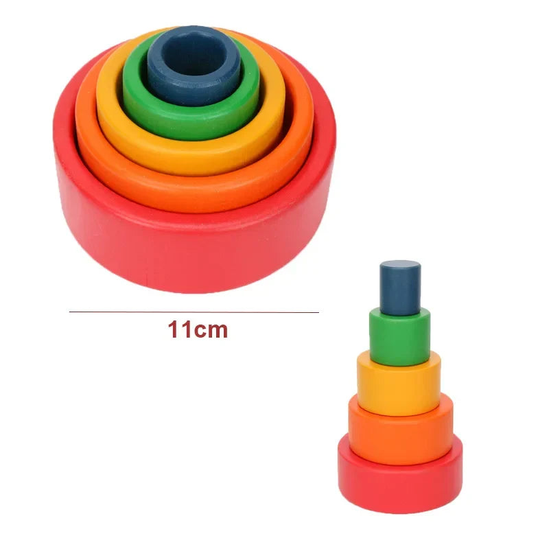 Rainbow Wooden Blocks Montessori Stacking Toys Wood Building Blocks Back to School 2025 Educational STEM Gift