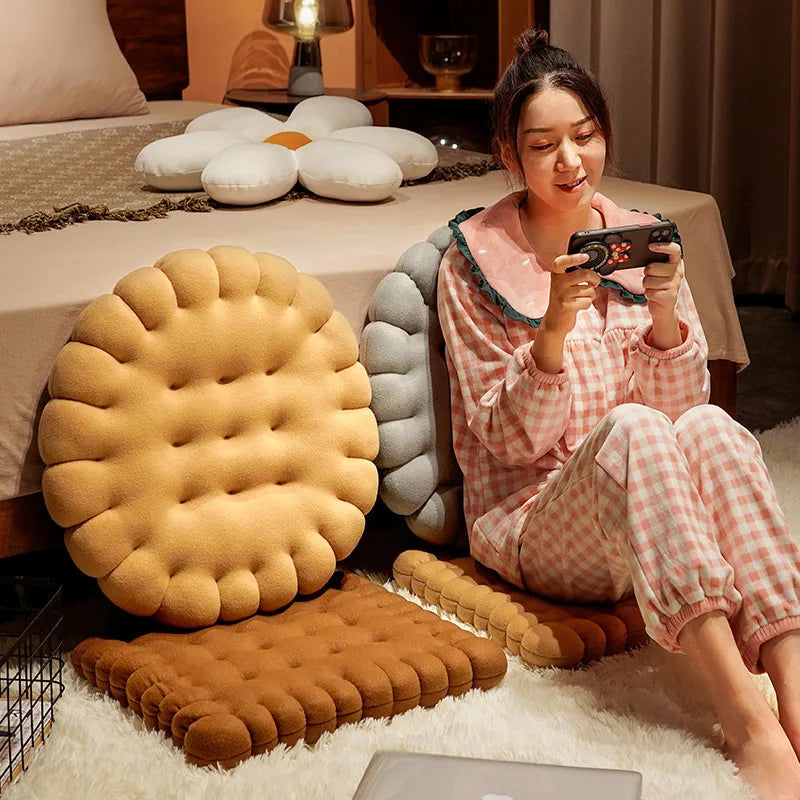 Seat Cushion Biscuit Plush Pillow Cozy Household Decor Fall 2025 Decorative Chair Car Pad Comfort Gift