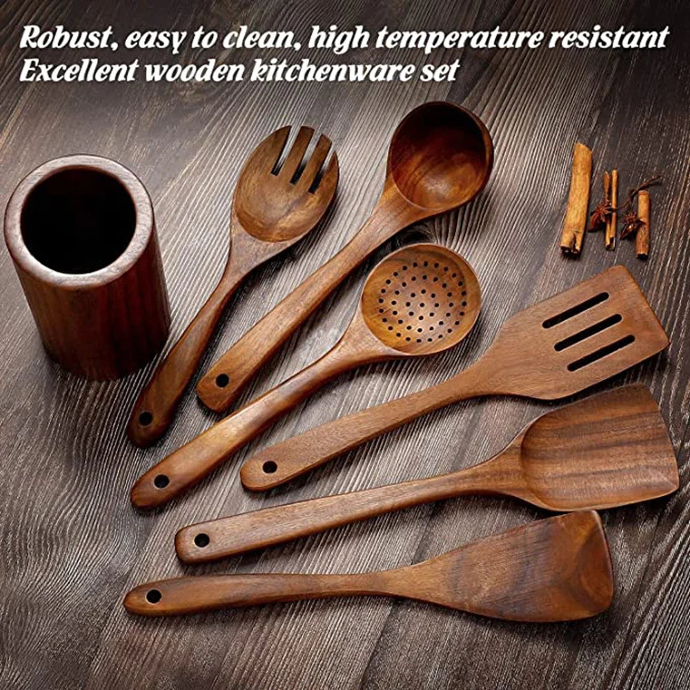 Eco-Friendly Cooking Spoons Non-Stick Safe 2026 – Organic Teak Wooden Kitchen Utensil Kit