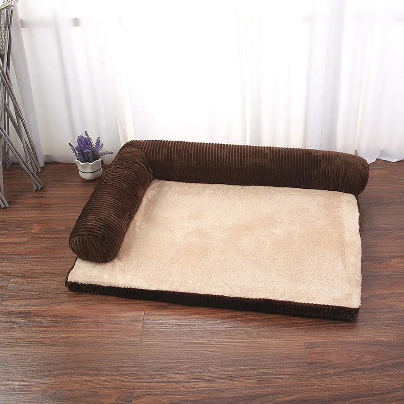 Dog Bed Coral Fleece L Shaped Sofa Bed Fall 2025 Water-Resistant Bolster Cushion Machine Washable Cozy Support