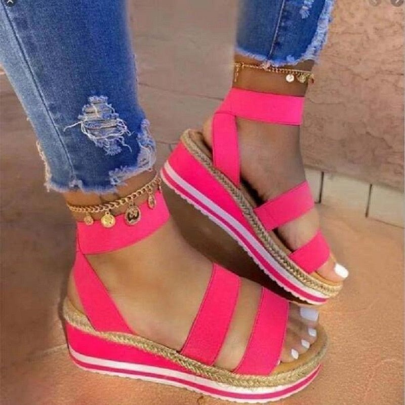 Variant image for Women's Strap Cross Wedge Sandals, Breathable Lightweight Summer Footwear with Round Cup Shape, Non-Slip TPR Sole-28