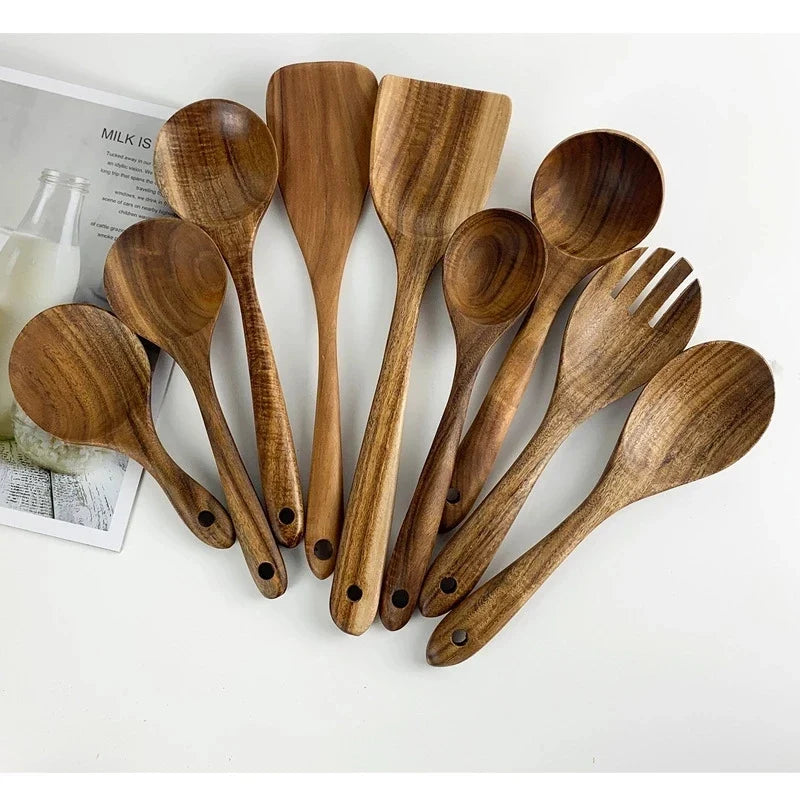 Eco-Friendly Cooking Spoons Non-Stick Safe 2026 – Organic Teak Wooden Kitchen Utensil Kit