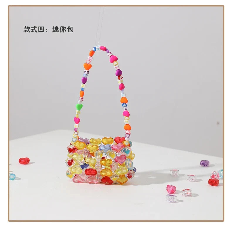 Bag Beaded Heart Bead Mini Shoulder Bag Handwoven Jelly Colorful Purse Summer 2025 Trendy Gift Accessory