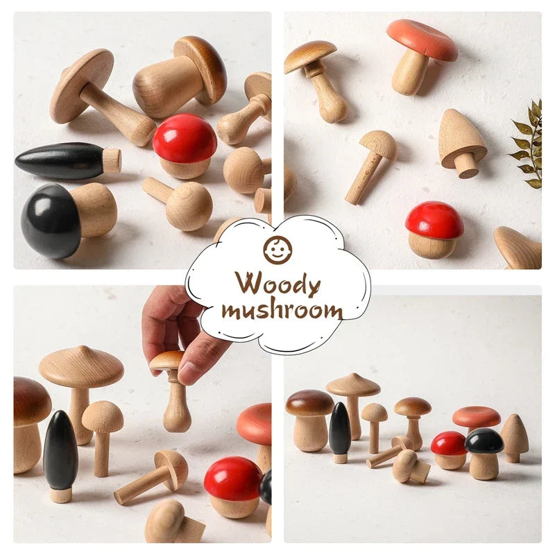 Wooden Toys Montessori Mushroom Blocks Kit Kids Educational Grasping Matching Toy Back To School 2025 Eco Friendly