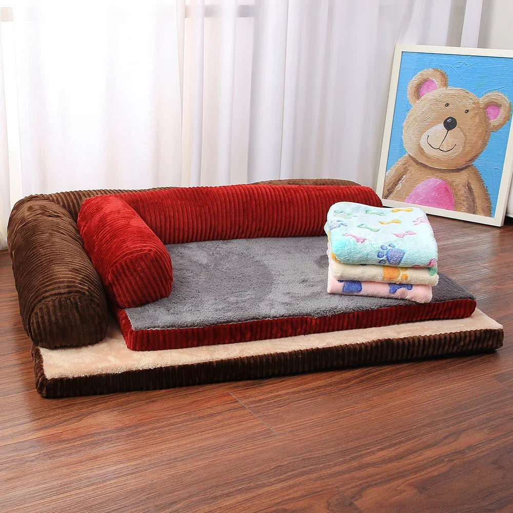 Dog Bed Coral Fleece L Shaped Sofa Bed Fall 2025 Water-Resistant Bolster Cushion Machine Washable Cozy Support