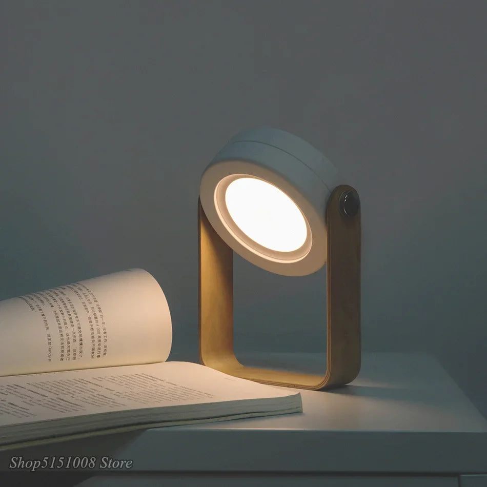 Wood Creative Handle Folding LED Night Light Lantern for Reading, USB Charging