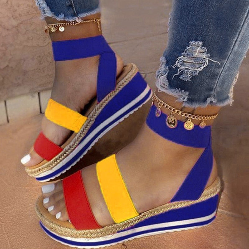 Women's Strap Cross Wedge Sandals, Breathable Lightweight Summer Footwear with Round Cup Shape, Non-Slip TPR Sole-5