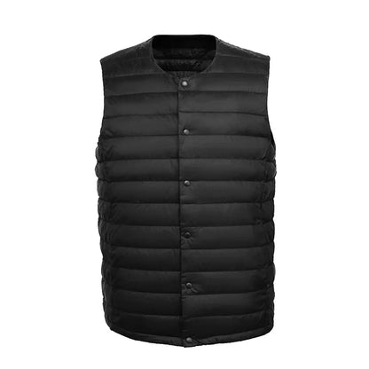 Light Men's Down Vest - Short Quilted, Nylon Layering