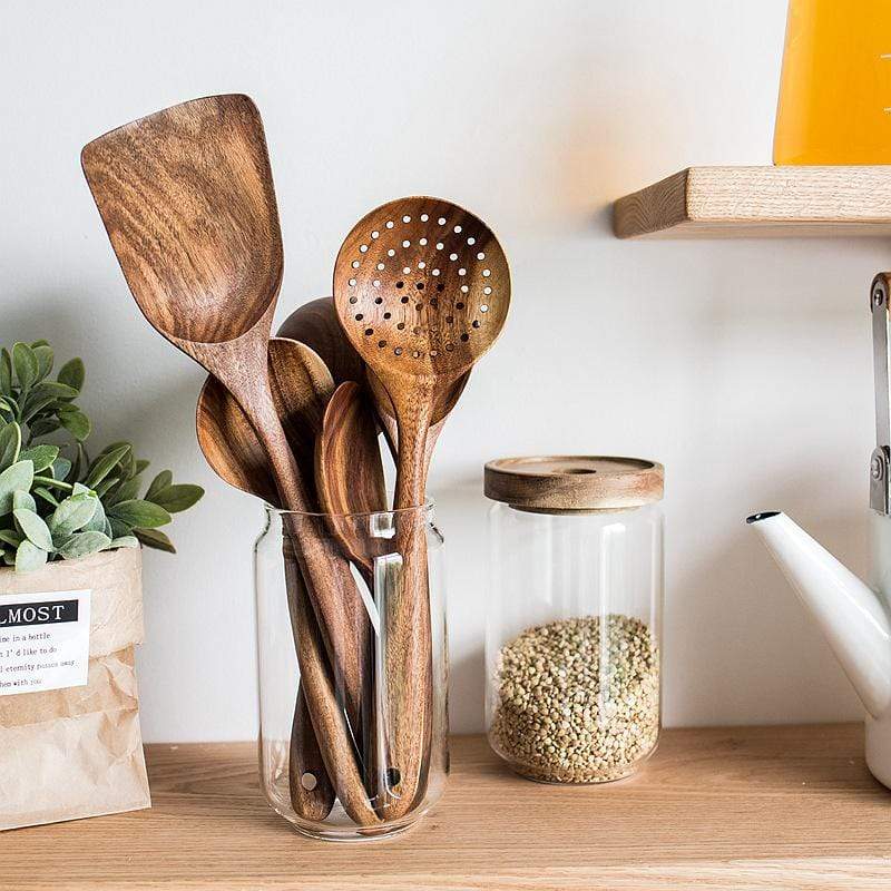 Top-Grade Non-Scratch Kitchen Tools, Handcrafted Teak for Long-Lasting Durability – 4pcs Teak Wooden Utensil Kit