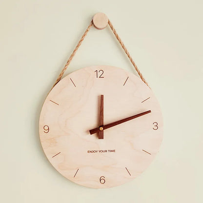 Wooden Wall Clock 12 Inch Hanging Rope Minimalist Round Clock Fall 2025 Rustic Household Decor Cozy Living Room Accent