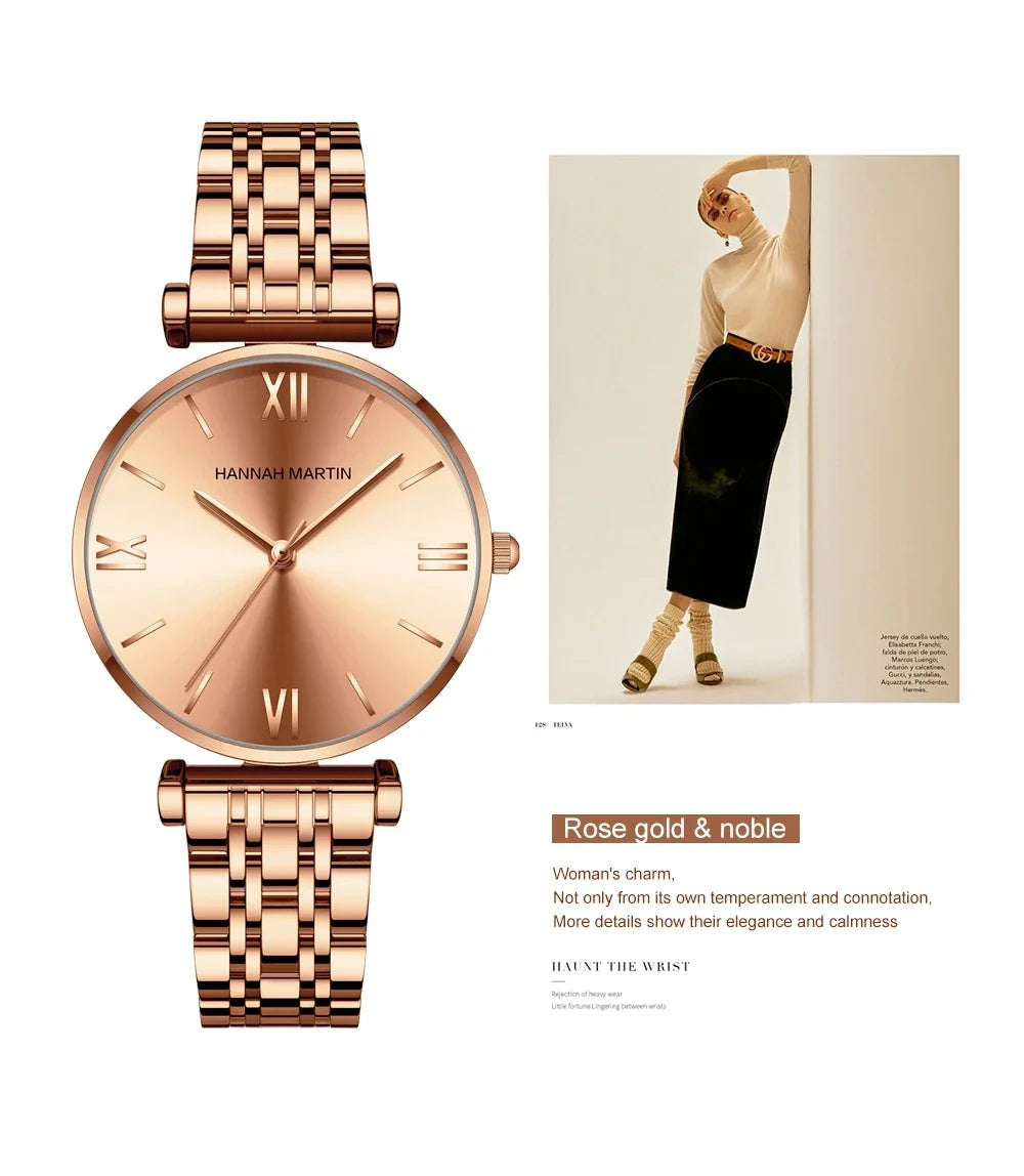 women's Timeless rose gold quartz wristwatch - stainless steel water-resistant minimalist round dial