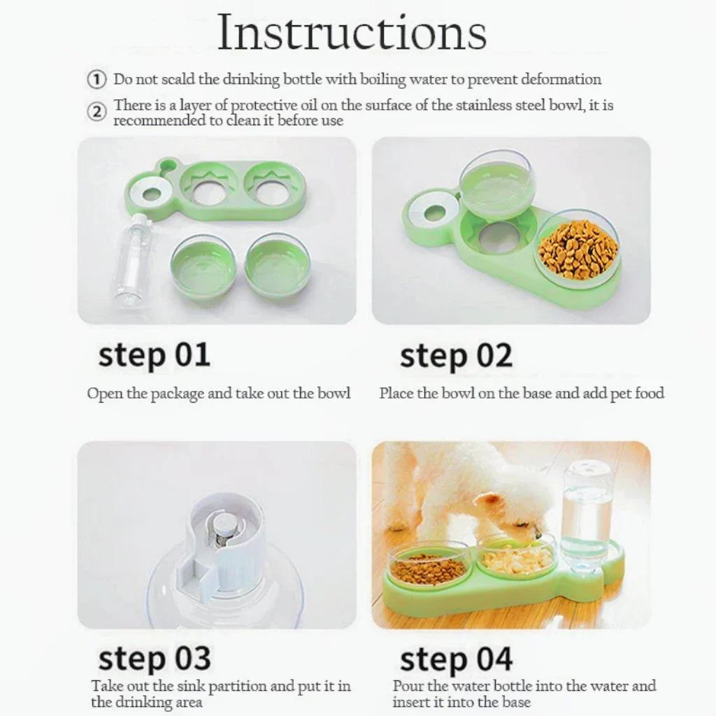 Raised Pet Feeding Station Tilted 3-Bowl Design With 500ML Water Bottle Fall 2025 Comfort-Grip Spine Protection