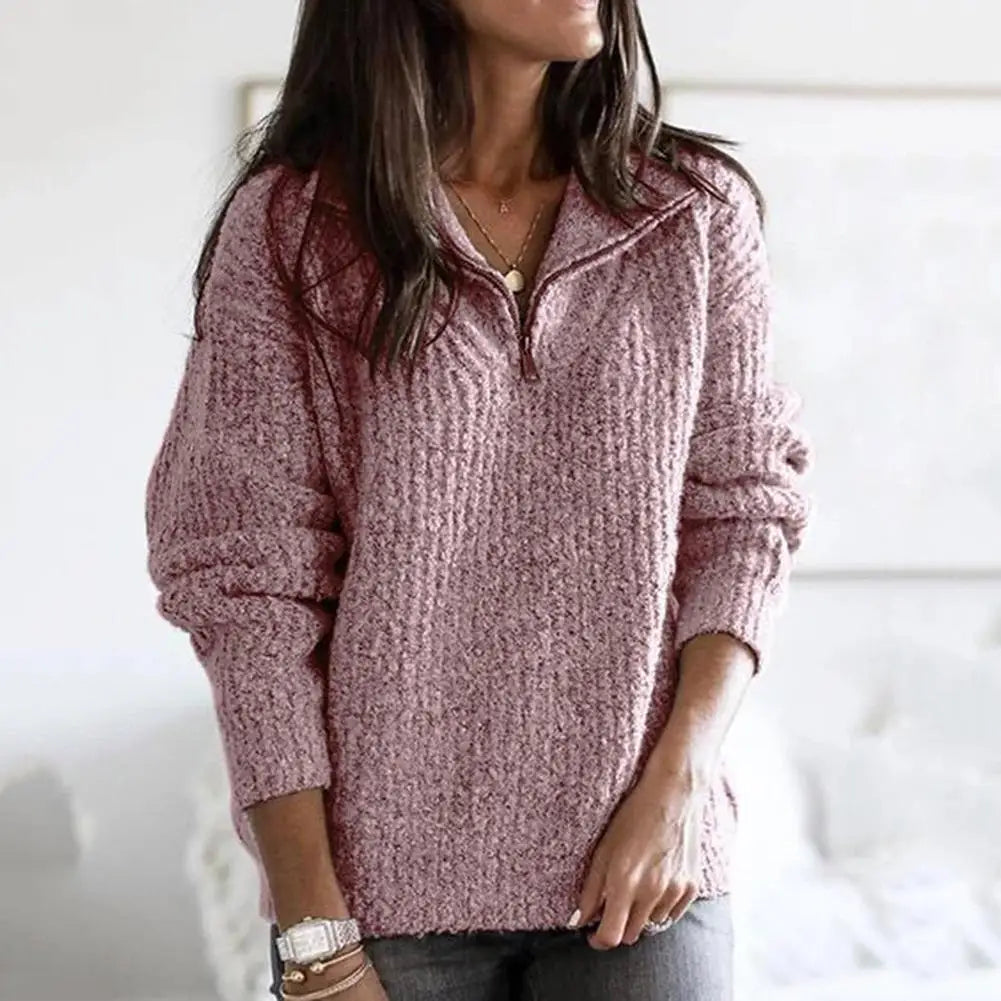 Plush Women's Half Zip Pullover - Relaxed Knit For Autumn