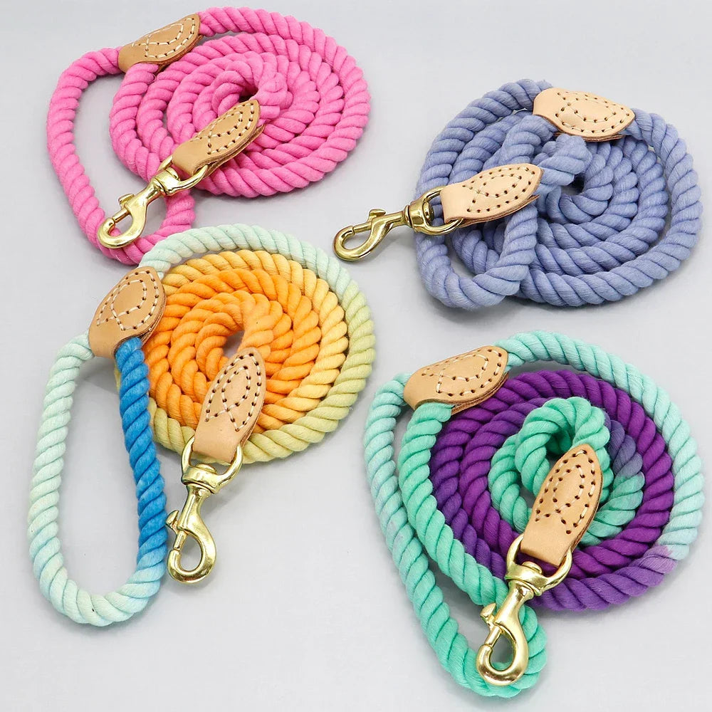 Dog Leash Rope Nylon Heavy Duty Walking Lead Hiking Training Fall 2025 Cozy Leather Wrapped Grip