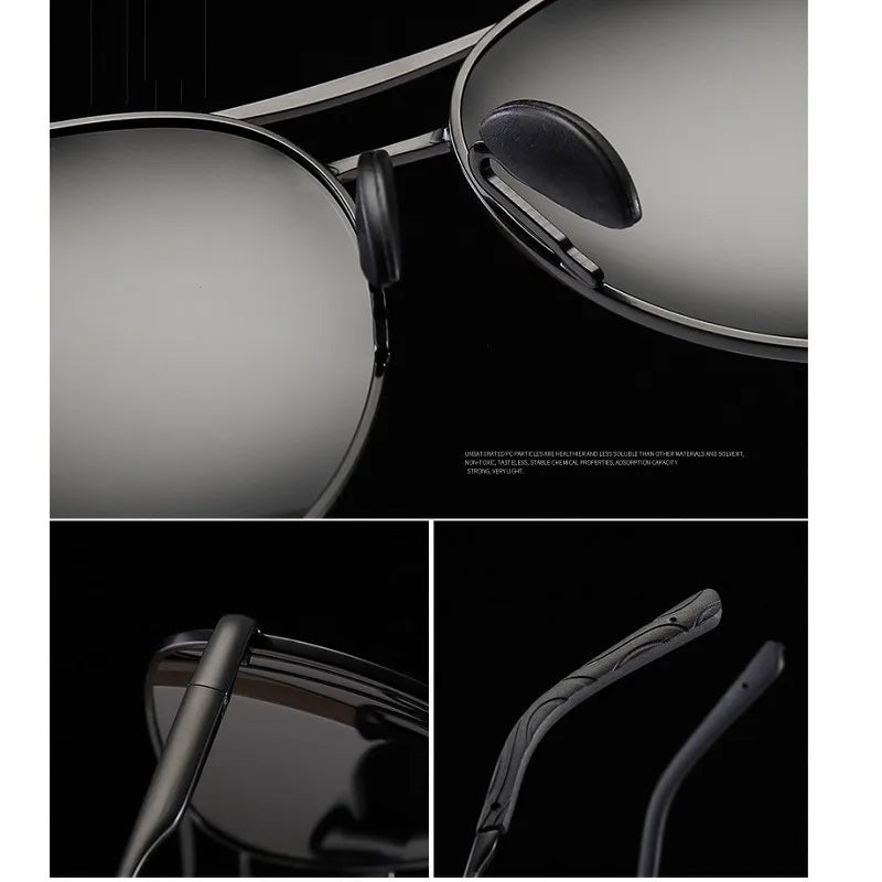 Metal Aviation Frame Color Changing Sunglasses for Men, Pilot Day Night Vision Driving